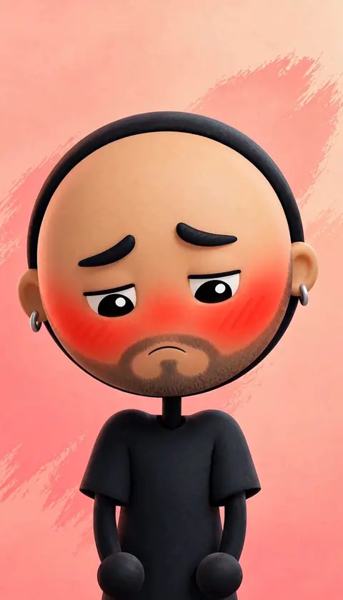 Going fully red, blushing cheeks and an ashamed face at the moment it becomes visible to the room