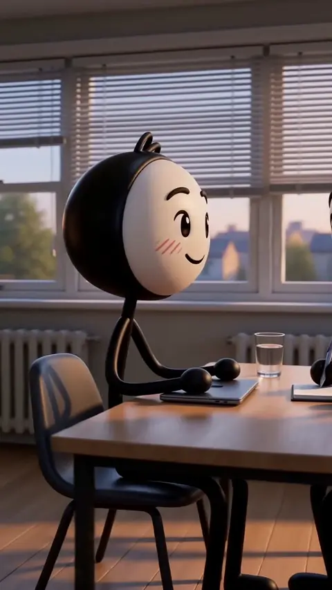 Listening calmly in a meeting, no sign of blushing yet
